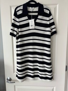 COS Navy and White Striped Knit Polo Dress Size L BNWT